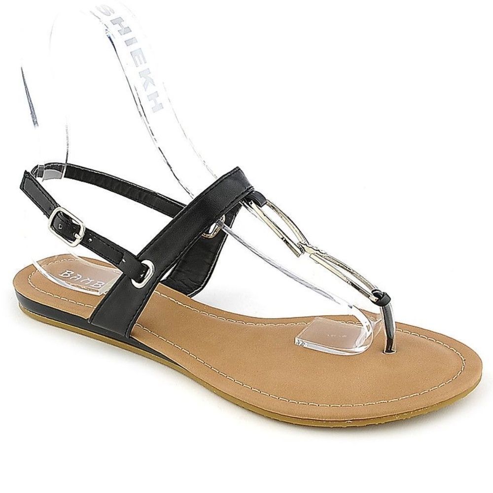 Bamboo Women's Vegan Leather Silver Jeweled Metal Detailing Flat Thong Sandal